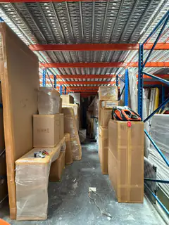Wrapped goods on racking inside the storage warehouse